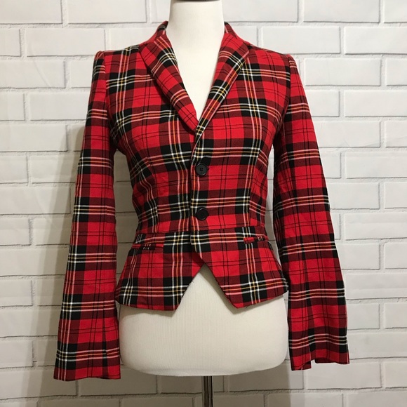 zara red plaid jacket
